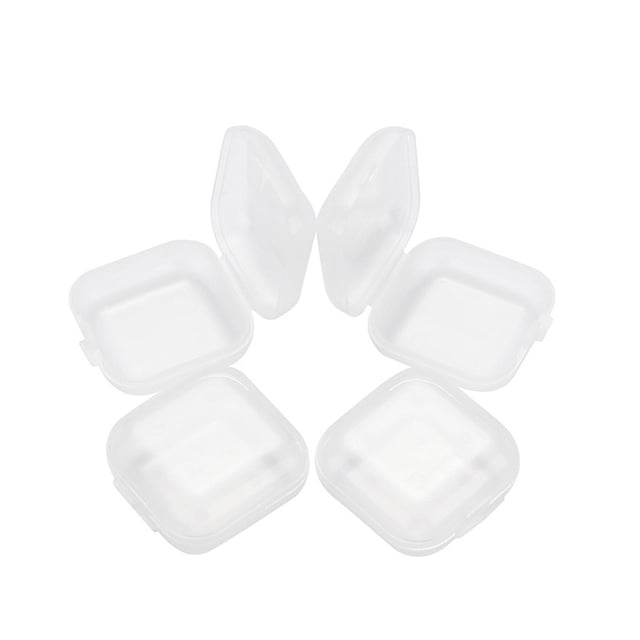 Qarigey Caja de almacenamiento de pendientes de plástico de 50 piezas, Mini contenedor cuadrado transparente con tapa, tapones para los Ropa, zapatos y accesorios Miscelánea