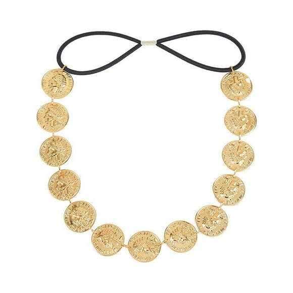 Elastic Flapper Head Chain Hair Gold Coin Headband Disc Headpieces Circle 1920s Hair Acessories for Women and Girls