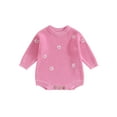 thumbnail image 1 of Faithtur Bébé Fille Tricot Combinaison Fleur Broderie Col Rond Manches Longues Romper pour l'Automne Hiver, 1 of 8