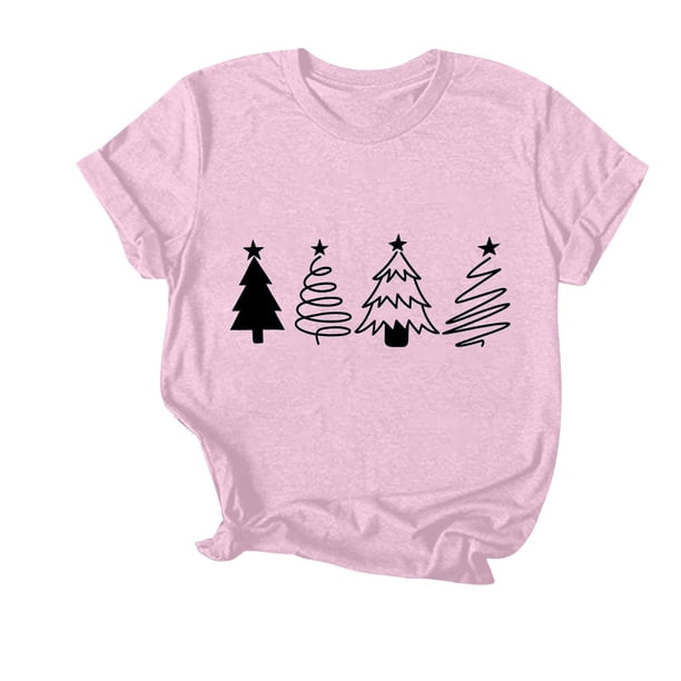 Navidad Mujeres Tops, Cuello Redondo Manga Corta Impresa Camiseta, Vintage Holiday Humor Tee Top