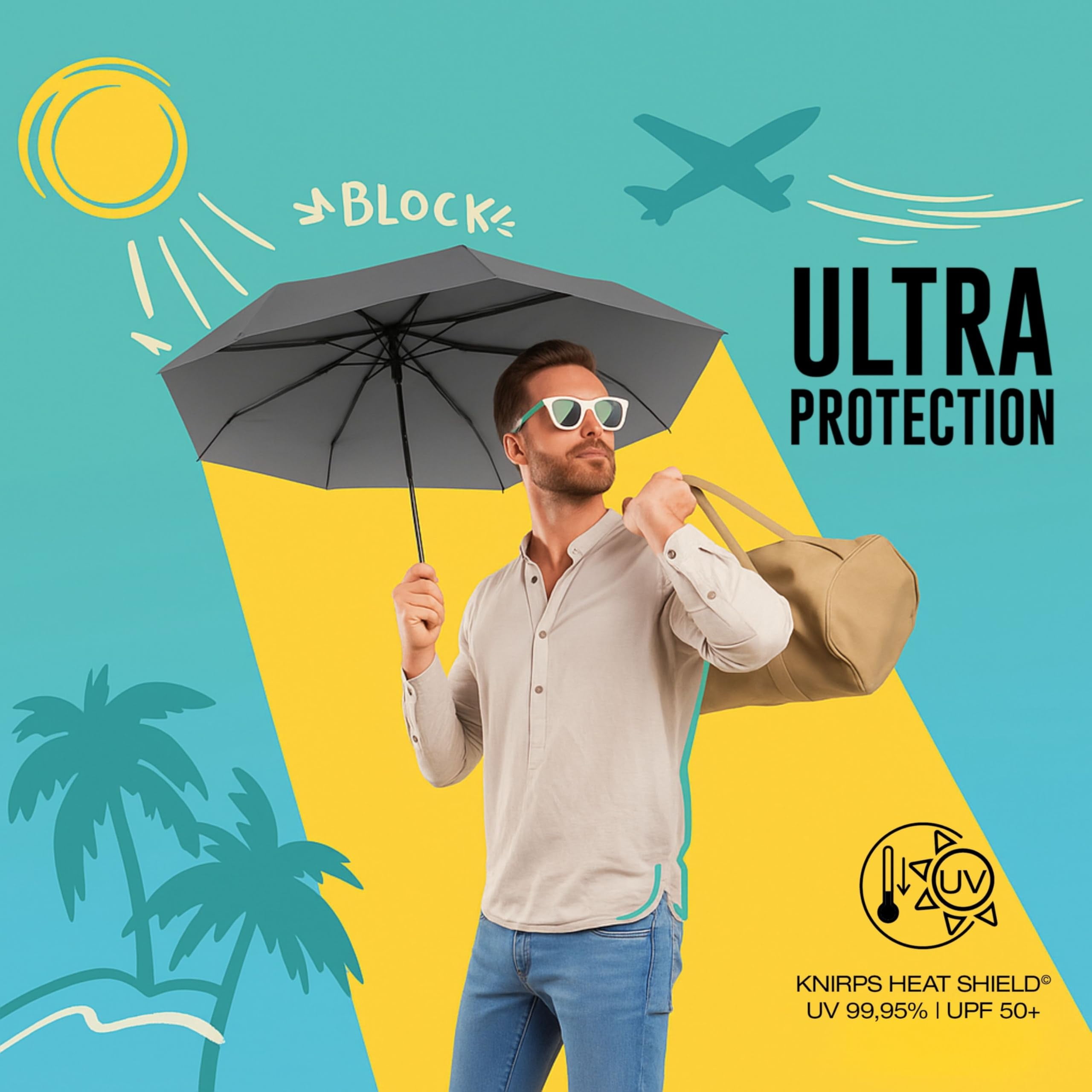 Knirps U.200 Ultra Light Automatic Rain Umbrella in Black – One-Touch Auto Open/Close, Wind-Tunnel Tested, 37in Canopy, Aluminum Fiberglass Frame, Pocket-Size Travel Umbrellas, Cover Included