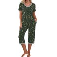 thumbnail image 1 of Puntoco Conjunto de pijama cómodo para mujer Conjunto de pijama y pantalón de manga corta con cuello en V para mujer Conjunto de pijama informal con bolsillos, 1 of 5