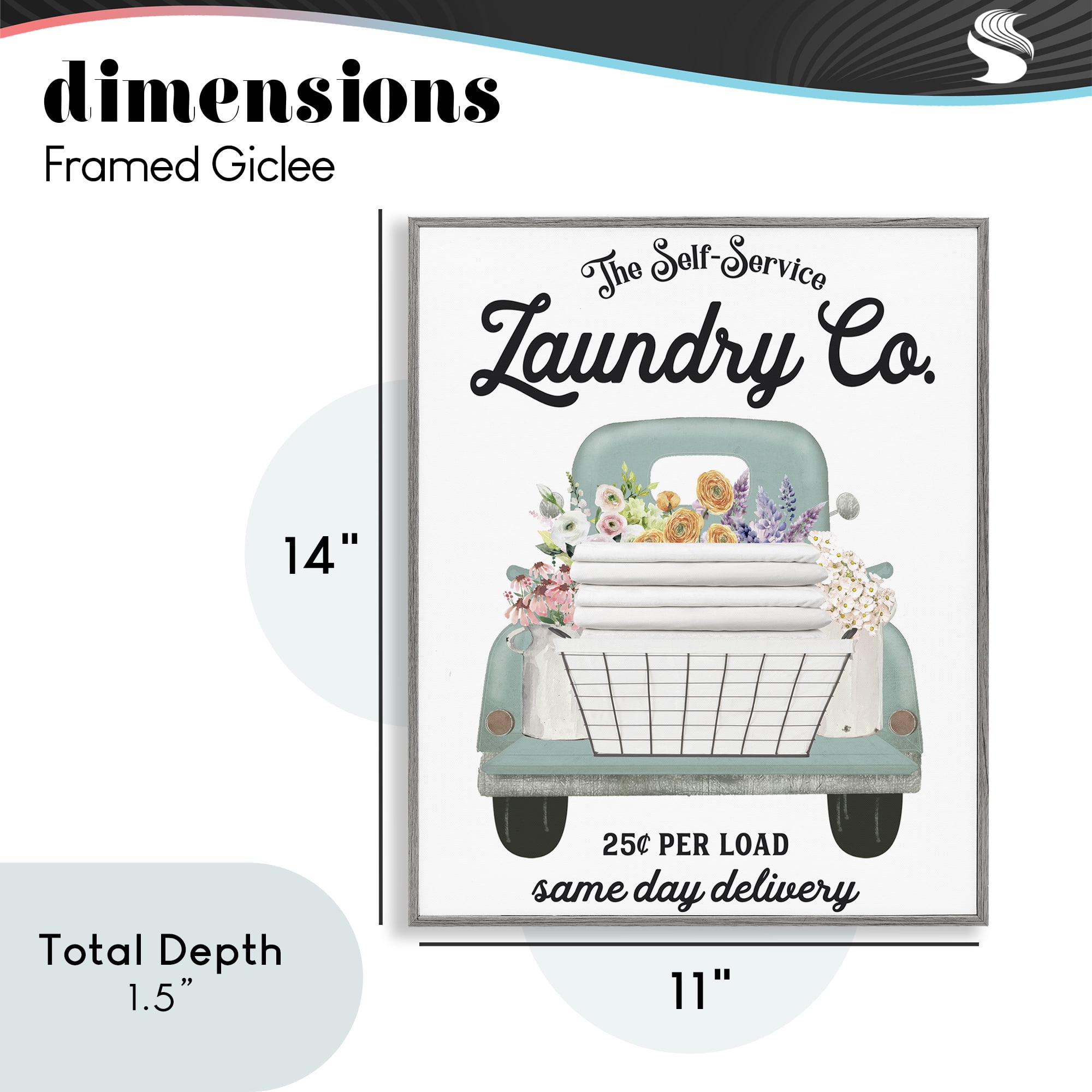 Laundry Delivery Truck Gray Framed Giclee Art, design by Lettered and Lined
