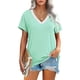 thumbnail image 1 of Blusa con cuello en V Manga corta Costuras de guipur Blusa ajustada suelta Camisa superior para mujer Verano Verde claro M, 1 of 5