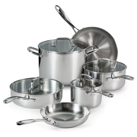 Tramontina Triverge 10 Piece Tri Ply Clad Stainless Steel Cookware Set, Induction Ready and Oven Safe