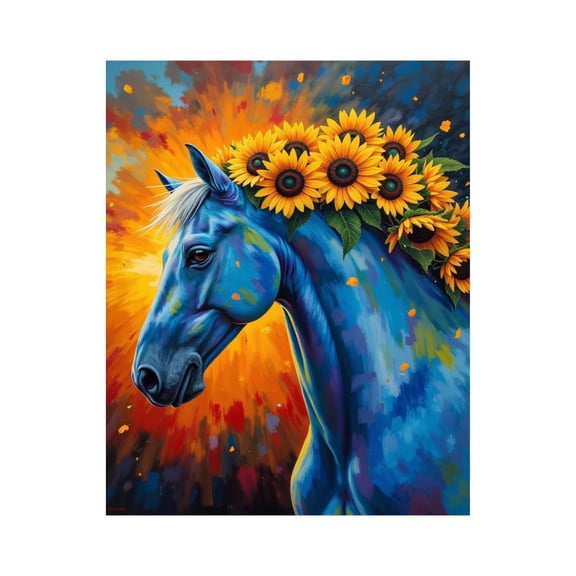 Paint by Numbers Kit for Adults, Blue Horse Sunflower Brilliance Paint by Numbers, Easy Paint by Numbers Kit for Adults Beginner, DIY Adult Paint by Number Kits on Canvas, Home Decor 12x16in