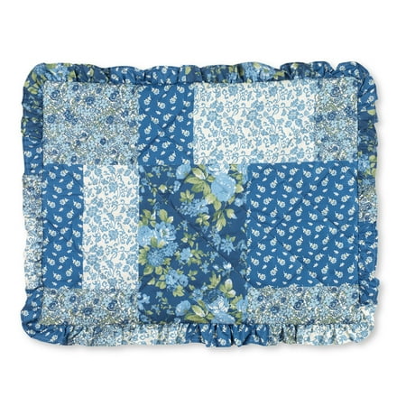 Hotel Collection Quilted Sham - Heartland Quilted Floral Ruffle Pillow Sham, Sham, Blue Multi
