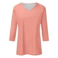 thumbnail image 3 of TIANZEN Women's Solid Color V Neck Regular Fit 3/4 Sleeve T Shirt Top For Casual Wear Long Sleeve Spandex Top Solid Womens Shirts Long Sleeved Tops Womens, 3 of 3