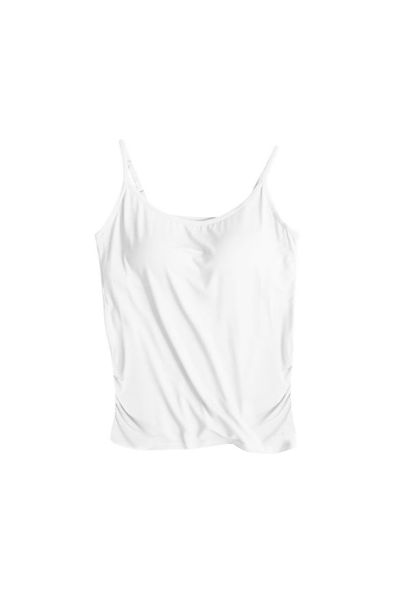 Womens Modal Built-in Bra Padded Camisole Adjustable Spaghetti Strap Yoga Tanks Tops Casual Crew Neck Sleeveless Basic Cami Shirts(White,XXL)