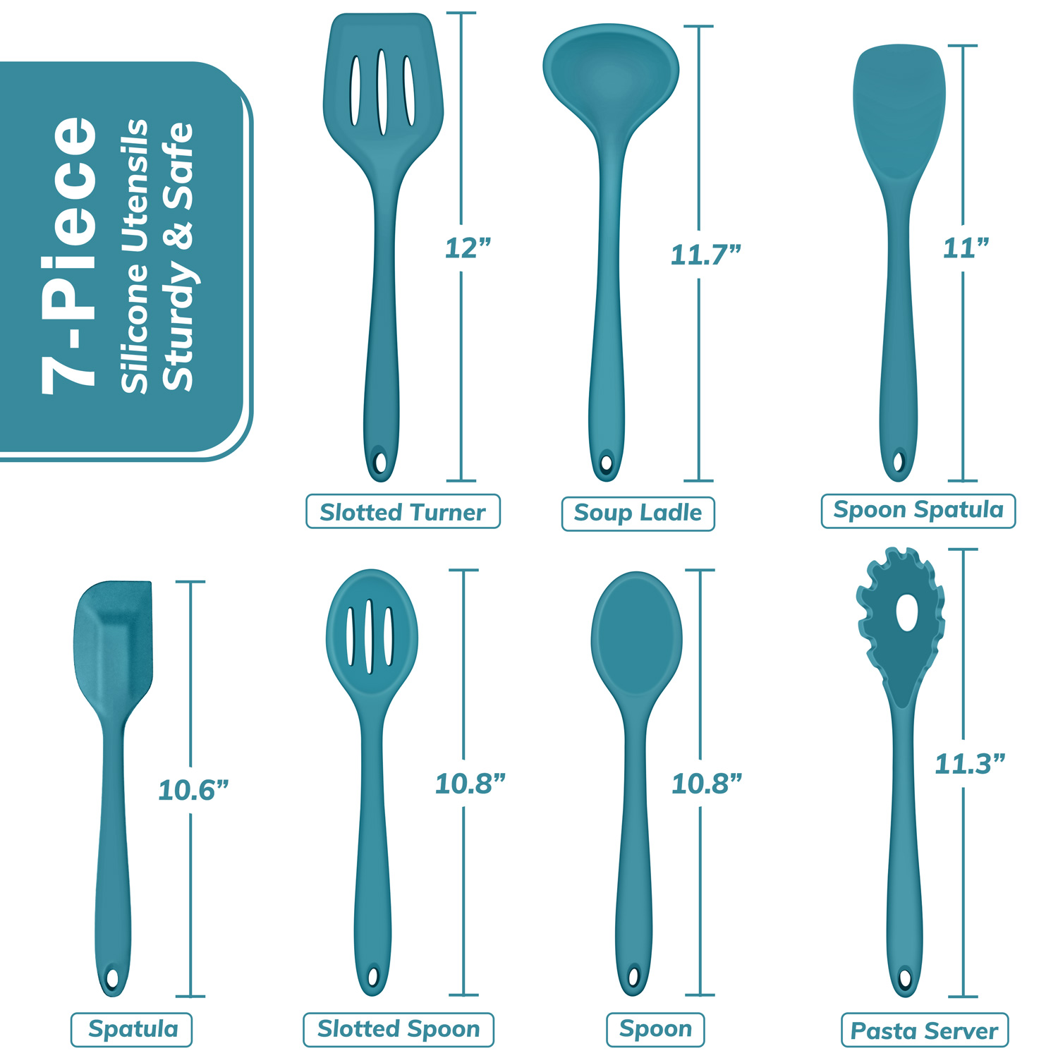 Walchoice 7-Piece Silicone Cooking Utensils Set, Blue photo 4