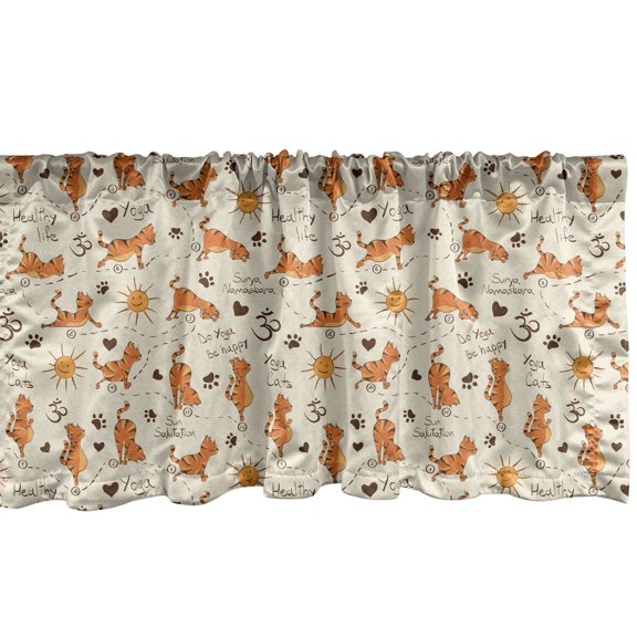 Ambesonne Cat Window Valance, Kitties Doing Yoga Paws, 54" X 18", Cream Orange Brown
