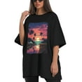 thumbnail image 4 of Plus Size Shirt for Women Black Tops for Women Short Sleeves Shirt for Women Vintage Landscape T Shirt Crewneck Shirt for Women XL, 4 of 5