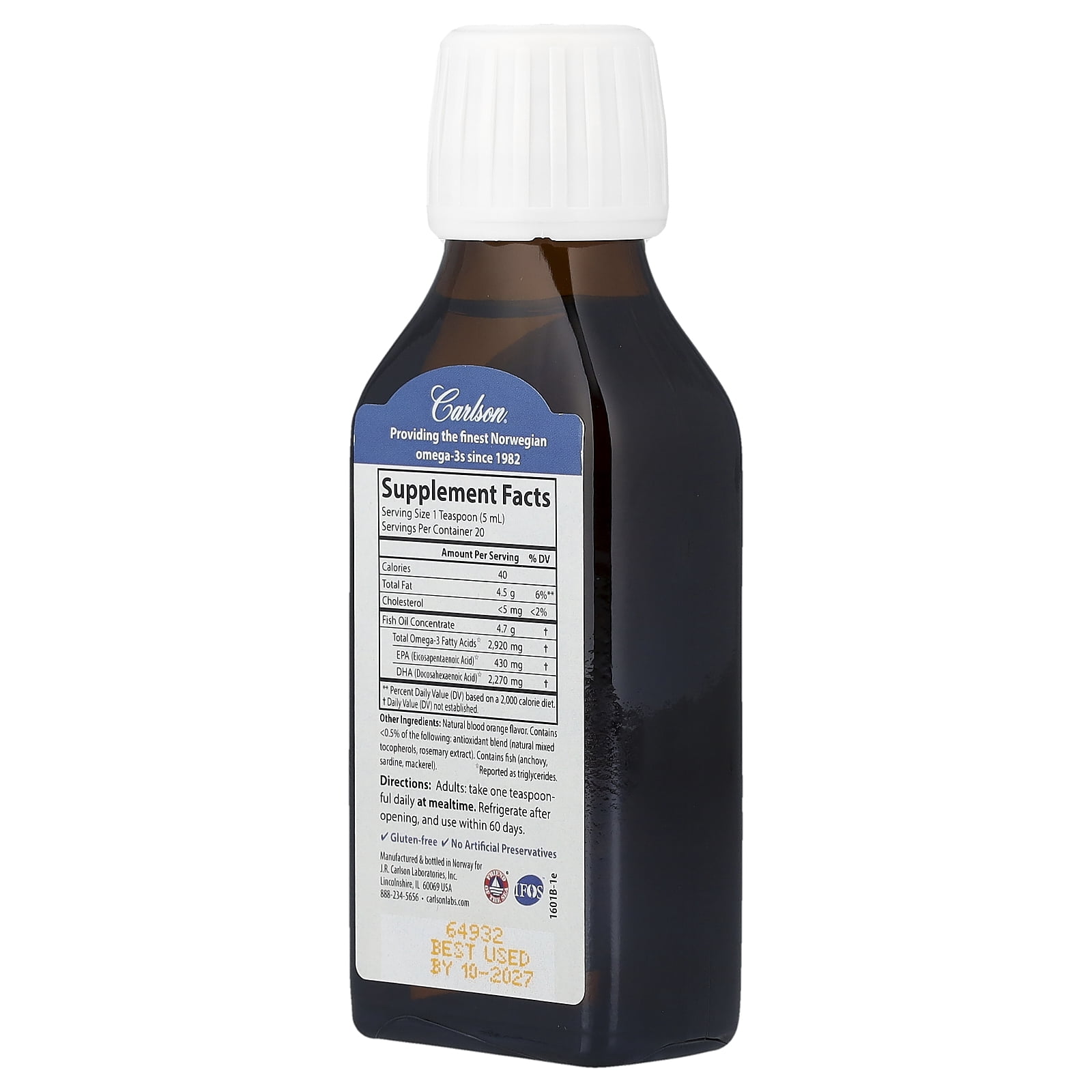 Carlson Elite DHA, Natural Orange, 3.3 fl oz (100 ml)