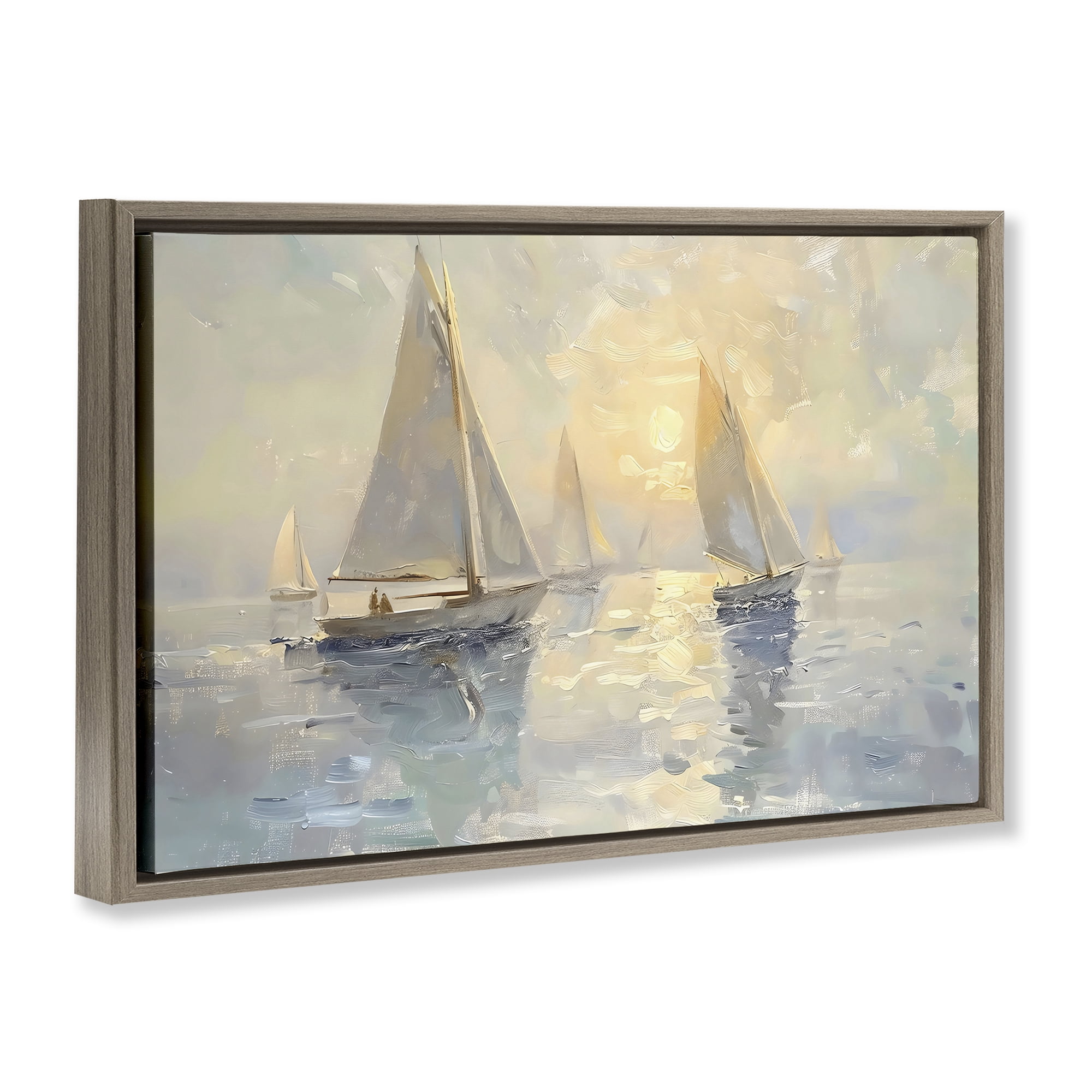 Stupell Industries Sunset Sailboats Glow Brown Framed Floater Canvas Wall Art, design by Creative Studio