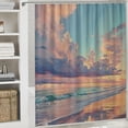 thumbnail image 6 of Orinice Ocean Beach Shower Curtain for Bathroom Coastal Sunset Sunrise Seaside Pink Nautical Summer Seacoast Blue Sea Hawaii Seascape Fabric Bath Decor Set with Hooks  36x72, 6 of 7