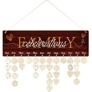 Wooden Calendar Birthday Reminder Family Wall Hanging Board Plaque with Wooden Ornaments Blank Slices for Family Friends Birthday Reminder Home Wall Decor-Family Celebrations Valentine Gift DIY