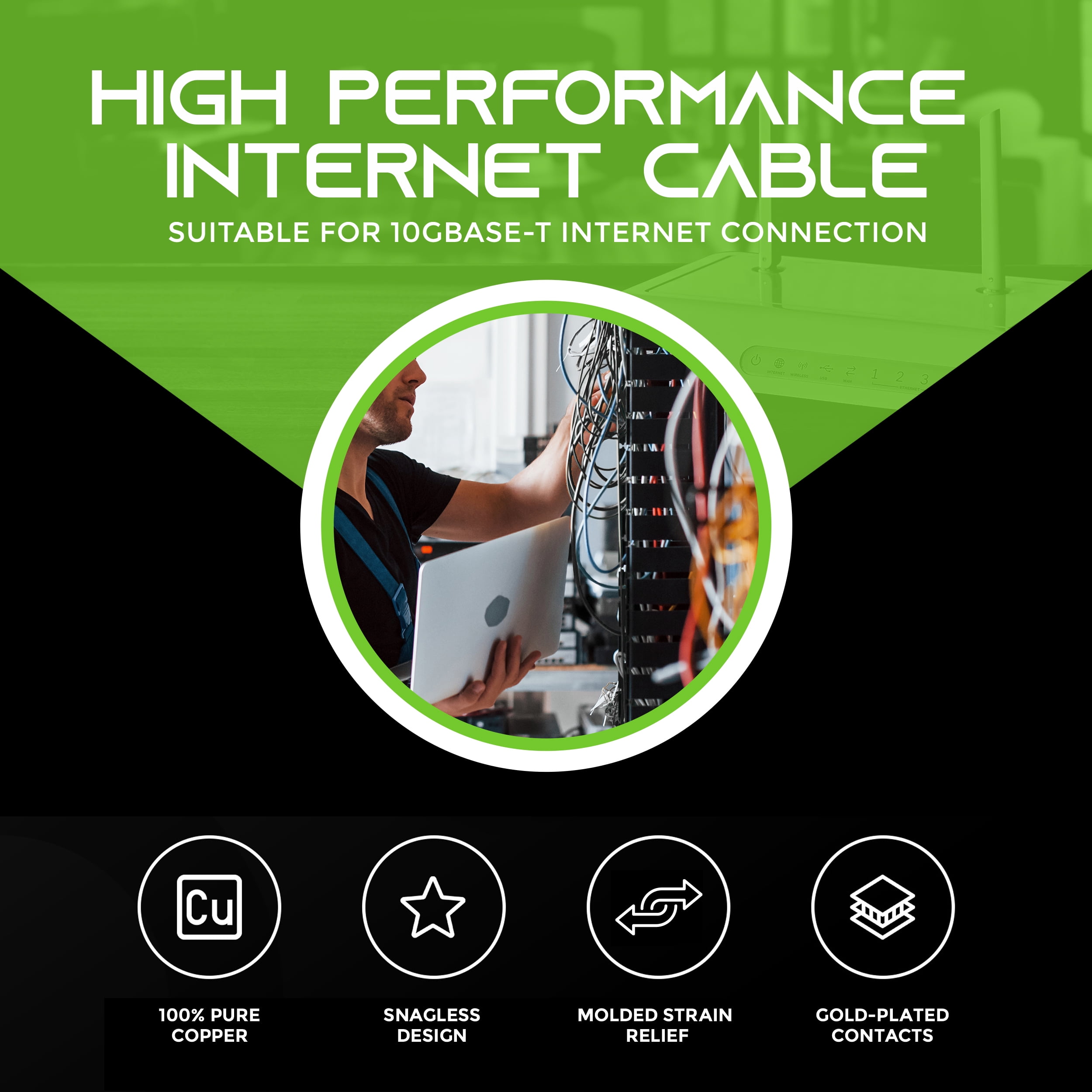 GearIT Cat 6 Ethernet Cable 1.5 ft 18-Inch (24-Pack) - Cat6 Patch Cable, Cat 6 Patch Cable, Cat6 Cable, Cat 6 Cable, Cat6 Ethernet Cable, Network Cable, Internet Cable - Black 1.5 Feet