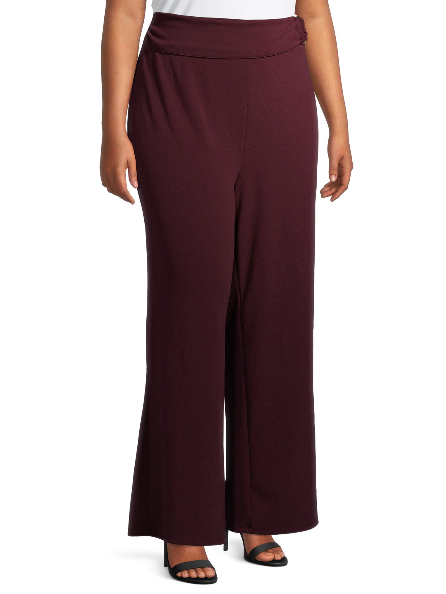 Heart N' Crush Plus Size Solid Wide Leg Pants with Foldover Waist