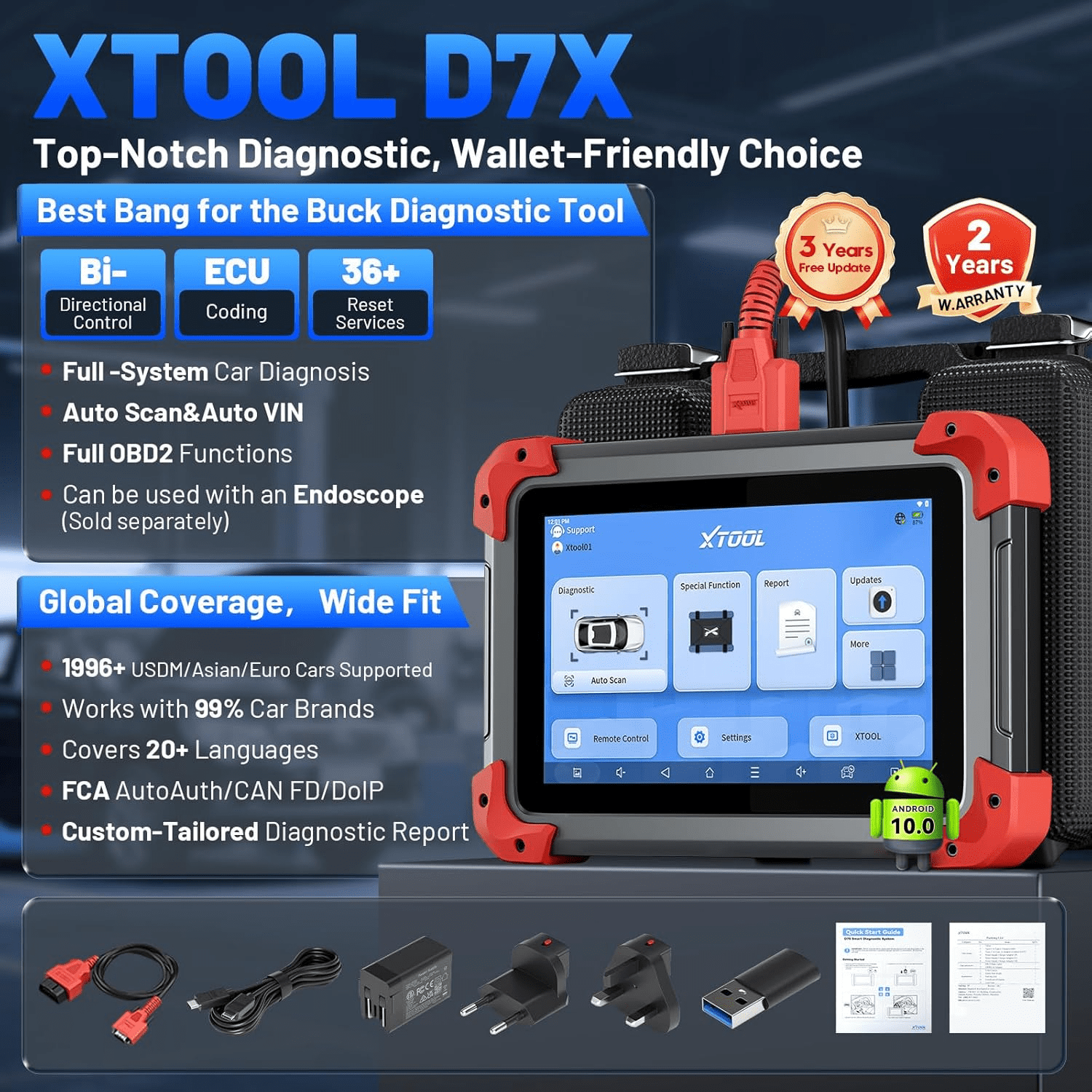 XTOOL D7X OBD2 Scanner Bidirectional Scan Tool, Ai-Assisted Car Scanner with 39+ Resets, Key Fob Pr0grammer, Full System Diagnostic Tool, ECU Cod-ing, 3-Year Free Updates