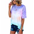 thumbnail image 2 of Femmes T-Shirt Cravate Teint Causal T-Shirt Teint Court Top Manches Courtes Col Rond, Violet, XXL, 2 of 8