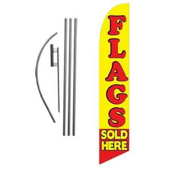Flags Sold Here Advertising Feather Banner Swooper Flag Sign with Flag Pole Kit and Ground Stake
