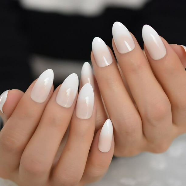 Puntas de manicura francesa con degradado beige Uñas postizas naturales preciosas y elegantes Uñas descoloridas Diseñadas a presión en las uñas de manicura Tan Jianjun unisex