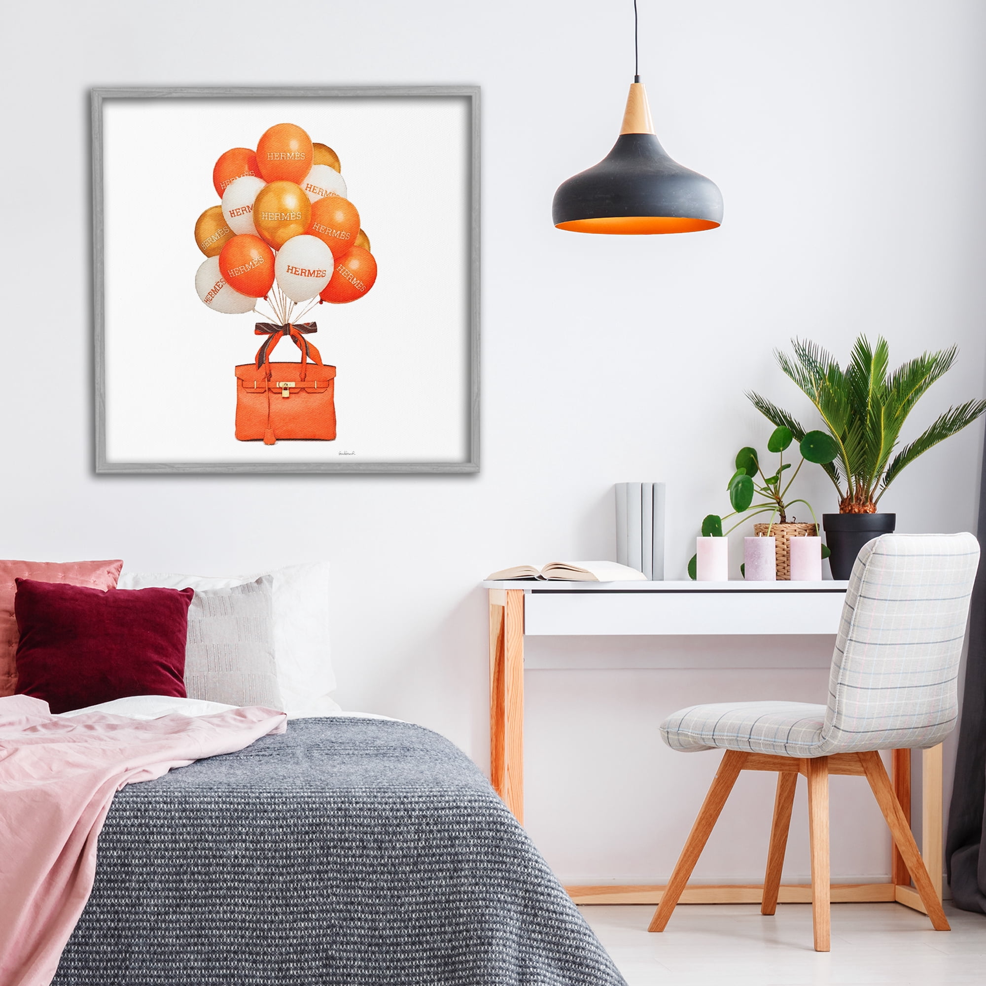 Stupell Industries Orange Handbag & Balloons Gray Framed Giclee Art, design by Amanda Greenwood
