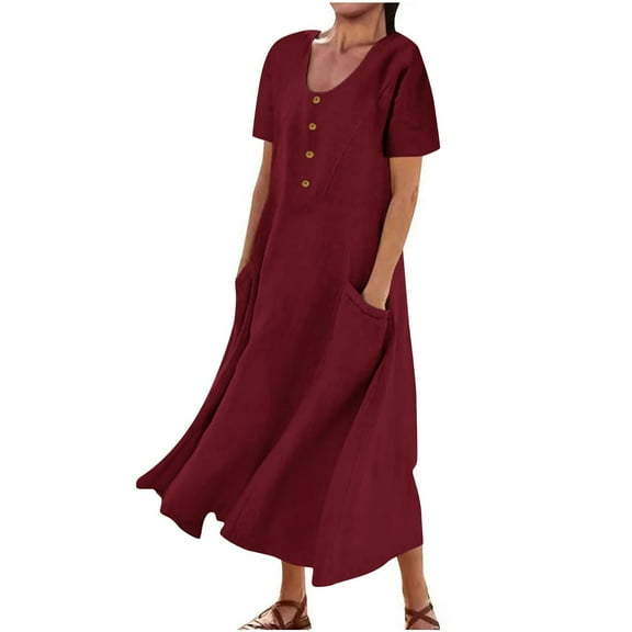 New Summer Maxi Dresses for Womens 2024 Plus Size Fashion Solid Color Casual Sleeveless Round Neck Pocket Dress Beach Casual Maxi Sundress