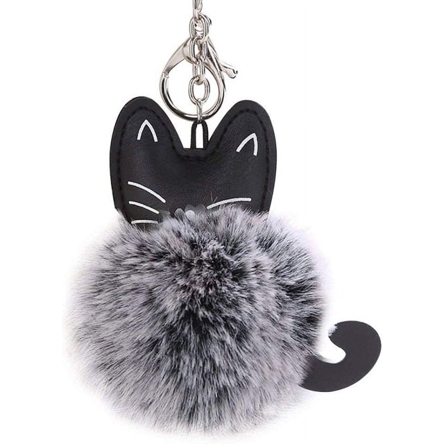 Llavero de gato de piel artificial esponjosa de primera calidad, colgante de joyería de moda, accesorios para colgar en el bolso de niña