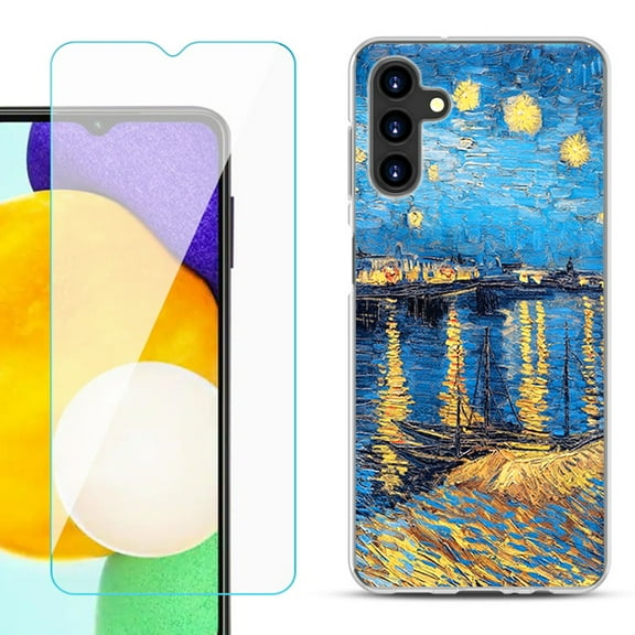 Slim-Fit TPU Fashion Phone Case for Samsung Galaxy A13 5G, with Tempered Glass Screen Protector, by OneToughShield ® - Starry Night Rhone