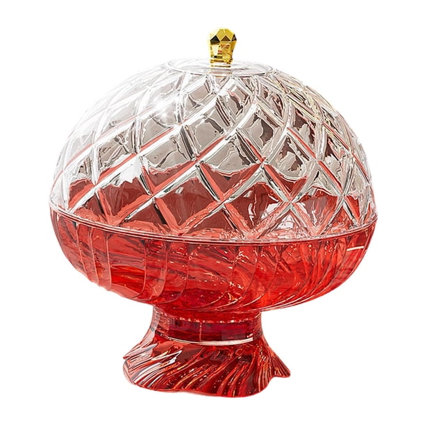 Plato frutero elegante y elevado para decoración de mesa, bombonera europea con drenaje. Rojo transparente
