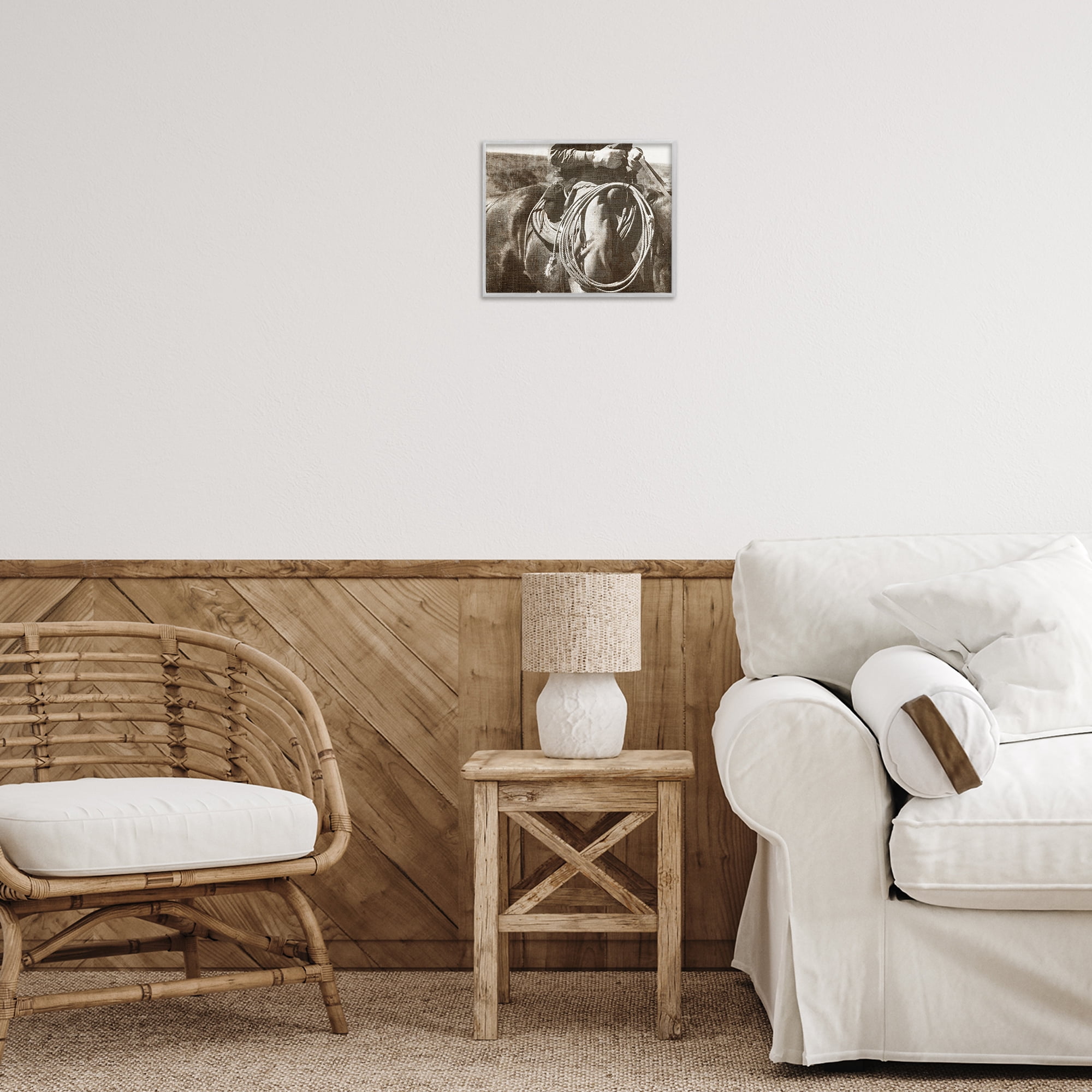 Stupell Industries Cowboy with Lasso Novelty Photography Gray Framed Art Print Wall Art, 14 x 11