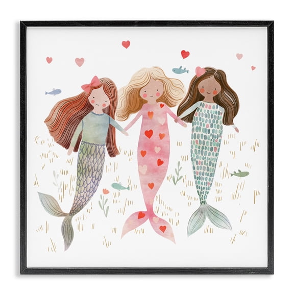 Stupell Industries Contemporary Trio of Mermaids Friendship Black Framed Giclee Art, 12 x 12, by Leah Straatsma