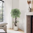 thumbnail image 5 of Realistic Artificial Ficus Tree - 4FT Faux Floor Plant with White Ceramic Pot, Lifelike Fake Ficus Tree for Office & Indoor Outdoor Decor, Includes Pebbles & Green Moss,Living Room, Bedroom, Balcony, 5 of 8