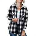 thumbnail image 3 of HANXIULIN Women's Flannel Plaid Light Weight Thin Jacket Shirts Raglan Long Sleeve Button Down Chest Pocketed Shirts Coats Shacket Black XXL, 3 of 9