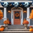 thumbnail image 5 of Lksixu Halloween Bunting Flag, Halloween Decorations 1.5x3 Feet Polyester Bat Castle Pattern Fan Shaped Flag with Grommets, Reusable Hanging Porch Half Fan Banner Decorative Flag for Outdoor Indoor, 5 of 6