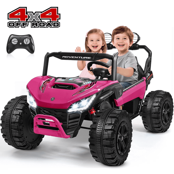 TOKTOO 24V Ride On Car for Kids, 4WD Electric Ride On Toy with Remote Control, LED Lights, Bluetooth Music & Storage, Ages 3-12, Pink