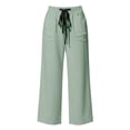 thumbnail image 6 of Cagogo Women Plus Size Wide Leg Trousers with Pockets Elastic Waist Casual Solid Long Pants Loose Work Beach Lounge Trousers Fashion Party Clothes, Mint Green S, 6 of 6