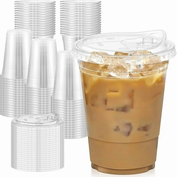 Clear Plastic Cups With Lids, 16 Oz, 50 Count, Disposable Cold Drink Cups, Ideal For Party Drinks, Smoothies, Iced Coffee And Juice