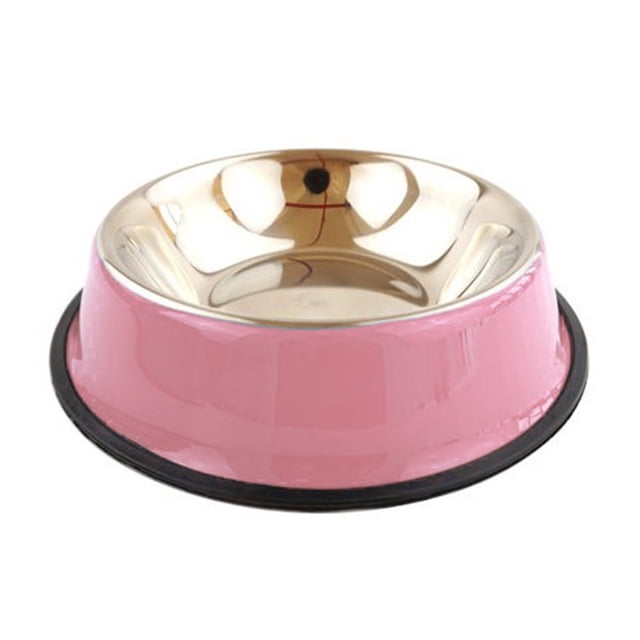 Methold Tazón de acero inoxidable para comida de perro, cachorro, gato, de agua, herramienta alimentadora de alimentación Suministros para perros rosa 22CM