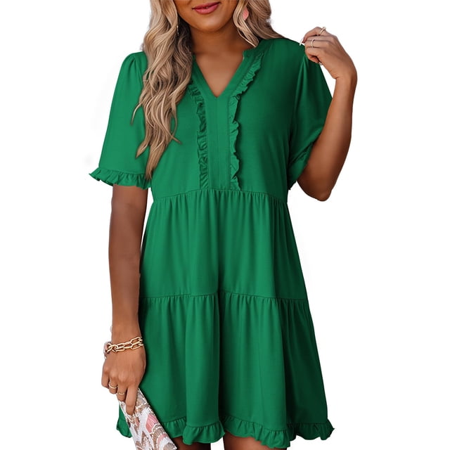 Vestido Dokotoo primavera-verano de manga corta con cuello en V para mujer