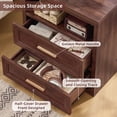 thumbnail image 7 of JOAXSWE Set of 2 Farmhouse Nightstands, 24" Wide 2 Drawer Bedside Tables with Charging Station and Open Storage Shelves, Metal Handles, Walnut, 7 of 7