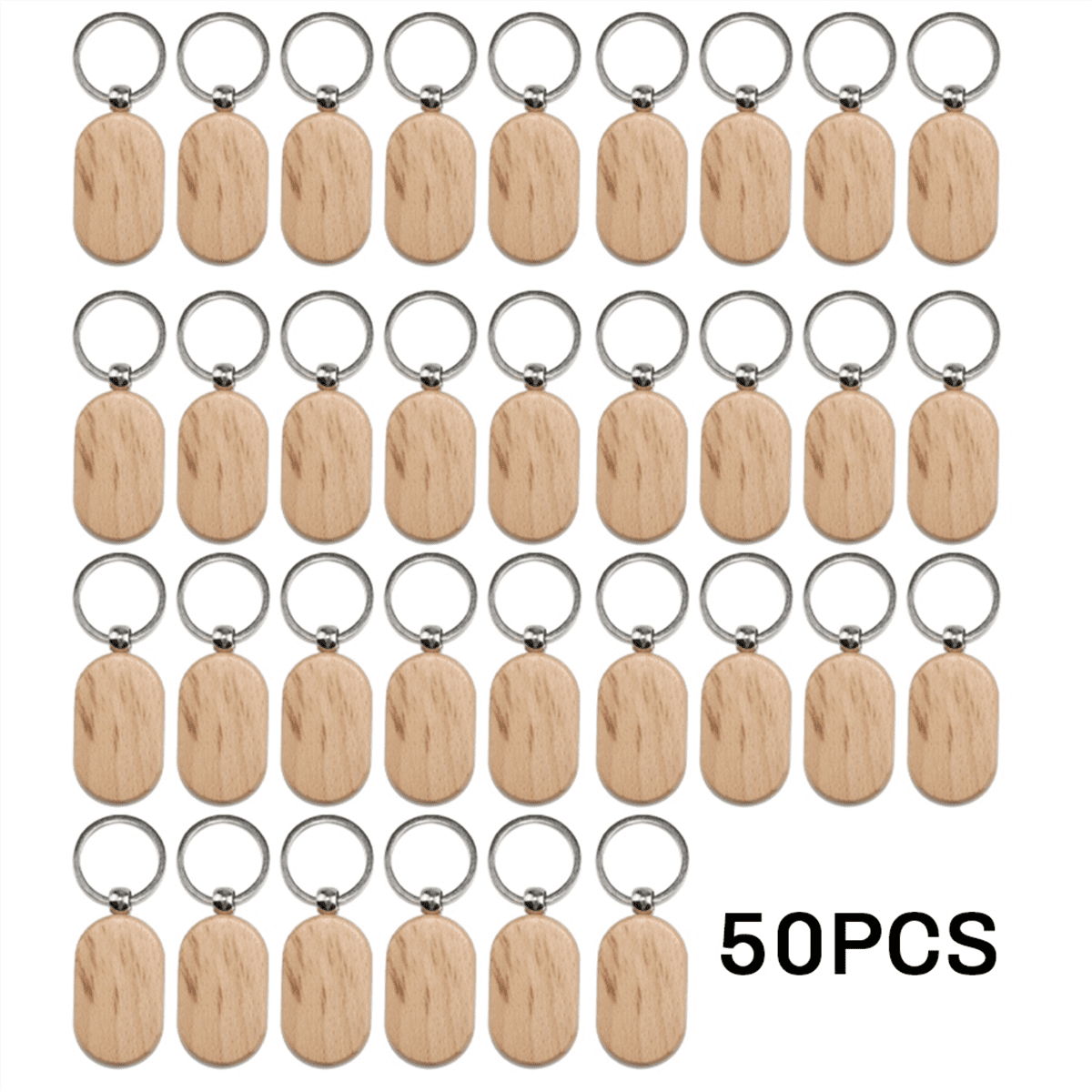 50 Pieces Blank Wooden Key Tag Key Engraving Blanks Unfinished Wood Keychain Key Ring Key Tags for DIY Crafts Style 16