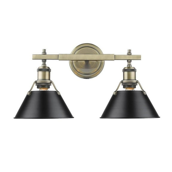 2 Light Vanity Light in Vintage Style 10 inches High By 18.25 inches Wide-Aged Brass Finish-Navy Shade Color Bailey Street Home 170-Bel-4159290