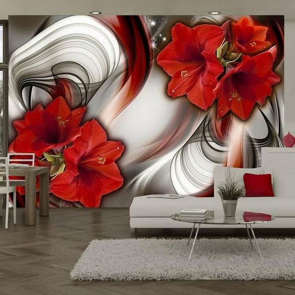 Tiptophomedecor Floral Wallpaper Wall Mural - Amaryllis - Ballad Of The Red