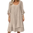 thumbnail image 2 of IUYRTFE Women's Summer Boho Peasant Dress with Tie Neck and Ruffle Hem 3/4 Sleeve Flowy Midi Dress, 2 of 5