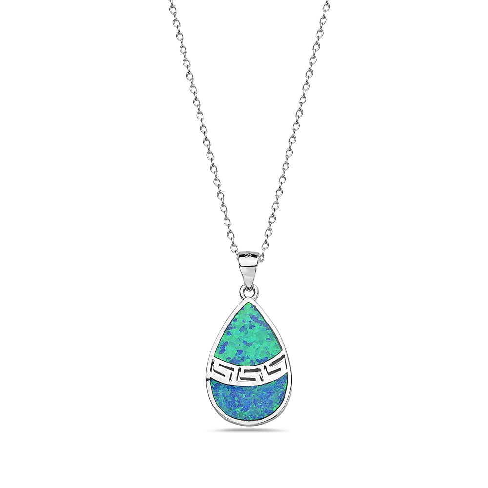 925 Sterling Silver Blue TurquoiseTone Simulated Opal Teardrop Greek