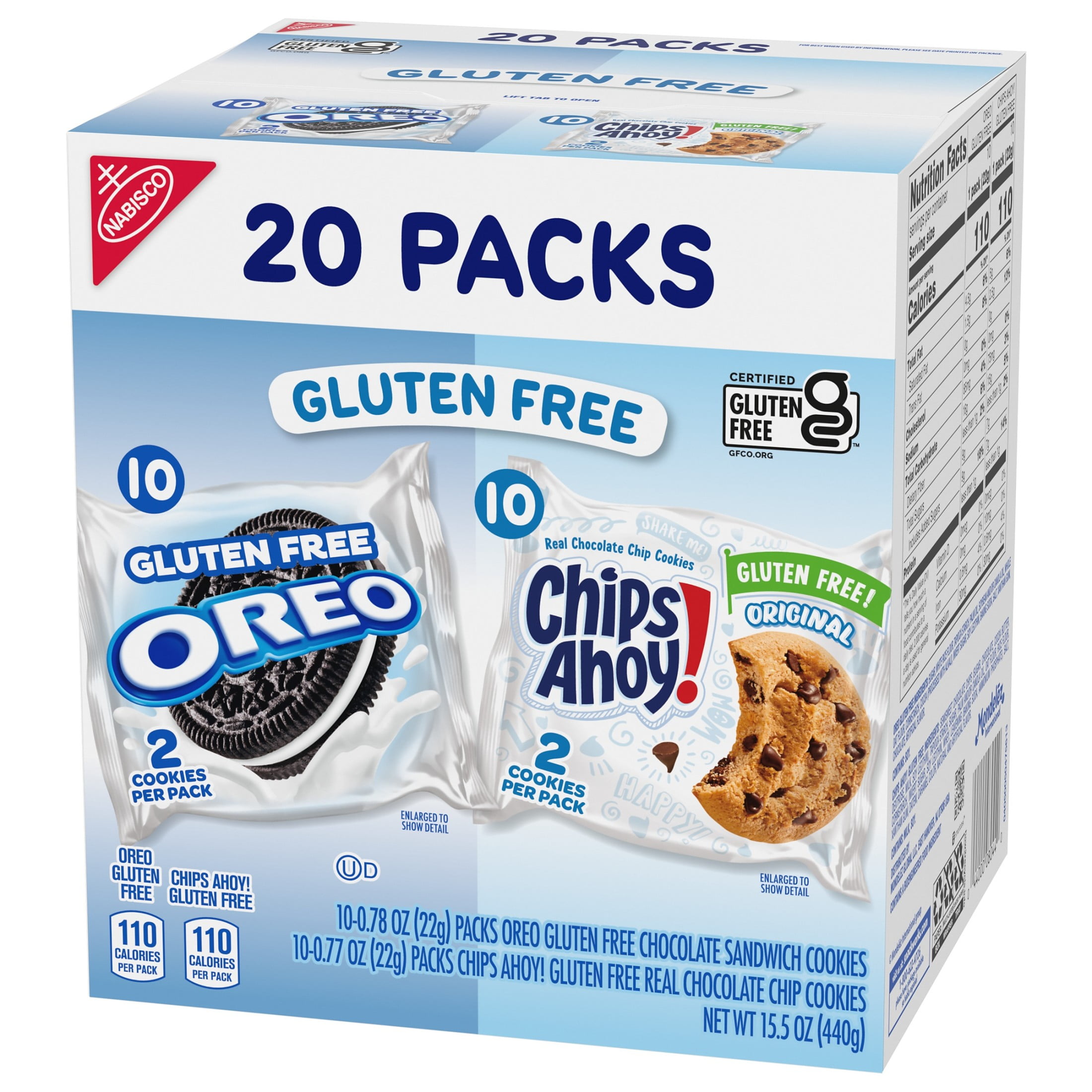 OREO Sandwich Cookies & CHIPS AHOY! Chocolate Chip Cookies Gluten Free Cookies Variety Pack, 20 Snack Packs
