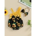 thumbnail image 3 of Suealasg Baby Girl 2 Piece Summer Set Sunflower Print Slash Neck Sleeveless Frill Trim Ribbed Romper Bodysuit + 3D Bow Headband 0-12 Months Newborn Girls Outfits, 3 of 9