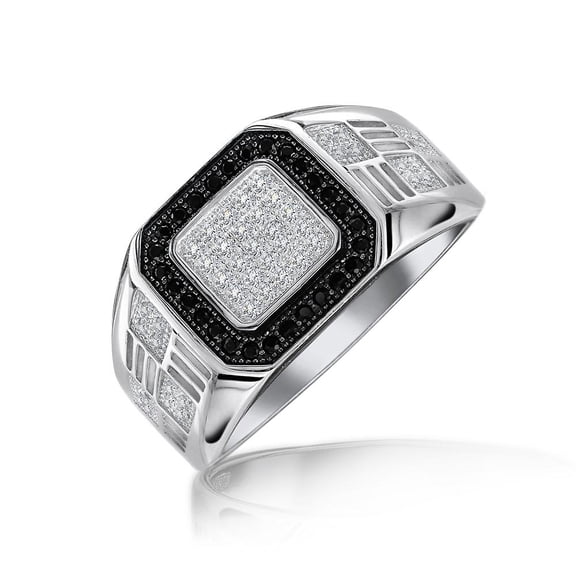 Bling Jewelry Mens Men's Micro Pave Black Halo Square Two Tone CZ Statement Signet Ring .925 Sterling Silver